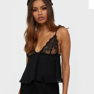 New! Bluebella Atlanta Plisse Black Lace Trim Camisole tank 2299